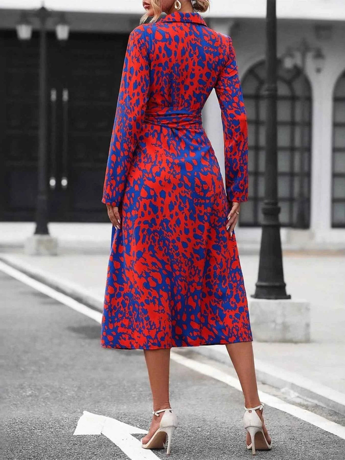 Printed Long Sleeve Shirt Dress