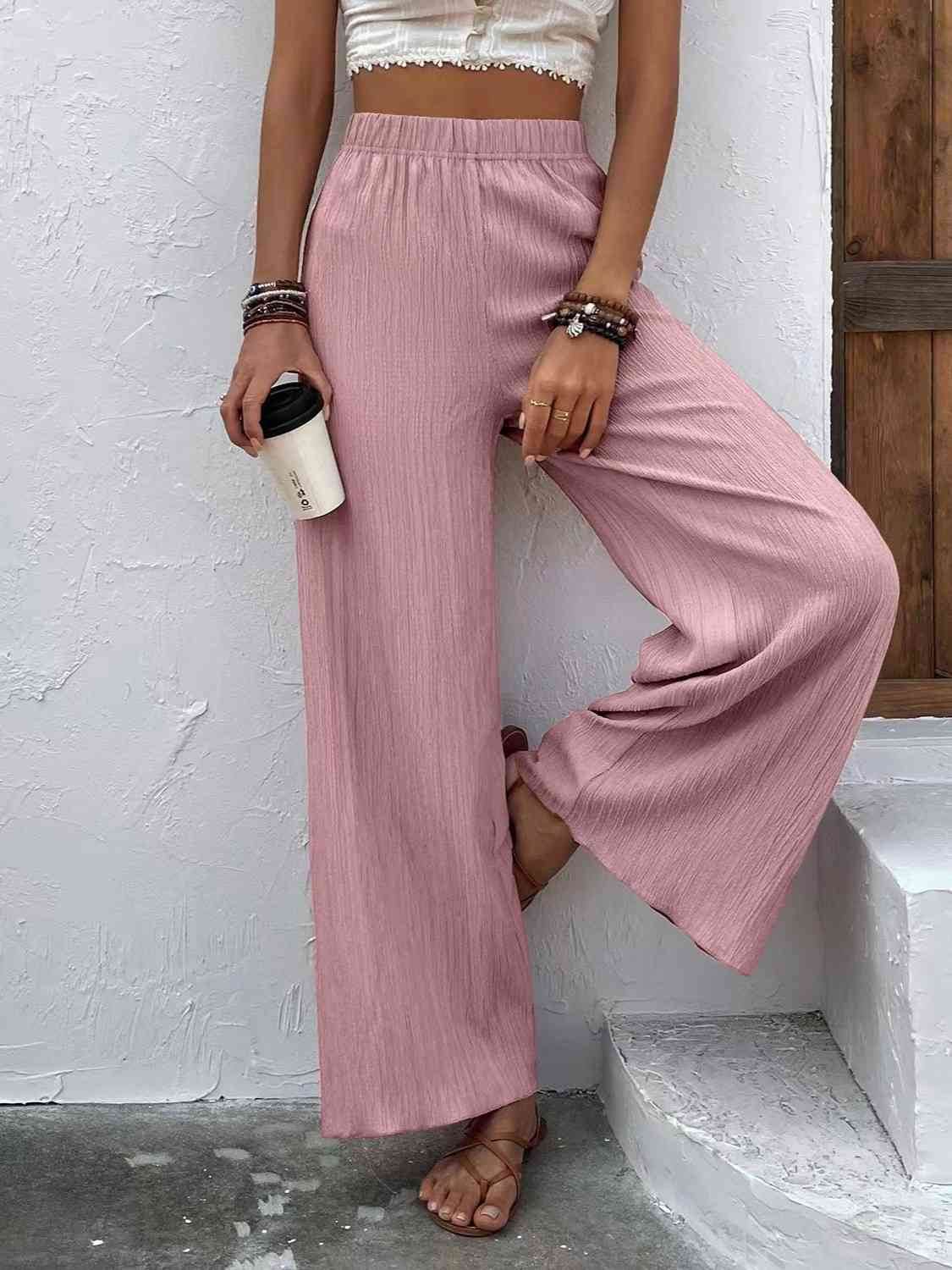 Full Size High Waist Wide Leg Pants Moonlit Mauve for a perfect OOTD – dress to impress outfits from Amexza