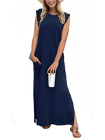 Full Size Slit Round Neck Sleeveless Maxi Tank Dress Plus Size for a perfect OOTD – dress to impress outfits from Amexza