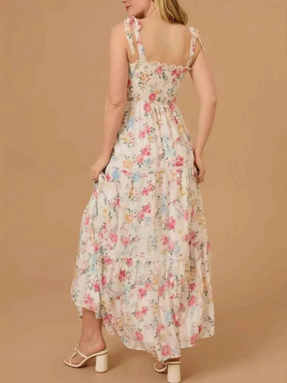 Floral Smocked Tiered Maxi Dress with Tie Straps