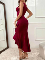 Ruffle Hem V-Neck Bodycon Dress