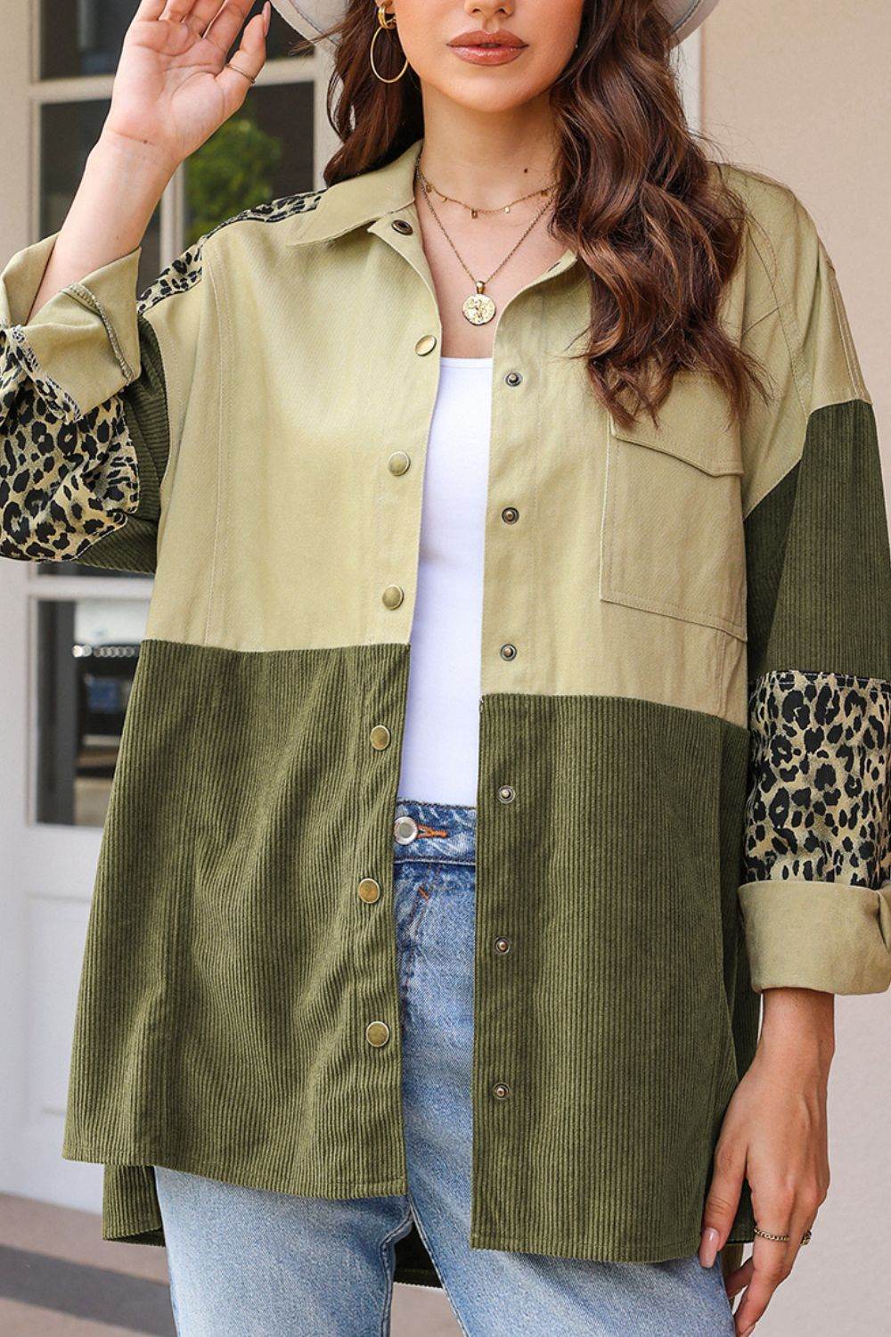 High-Low Leopard Snap Down Shacket for a perfect OOTD – dress to impress outfits from Amexza