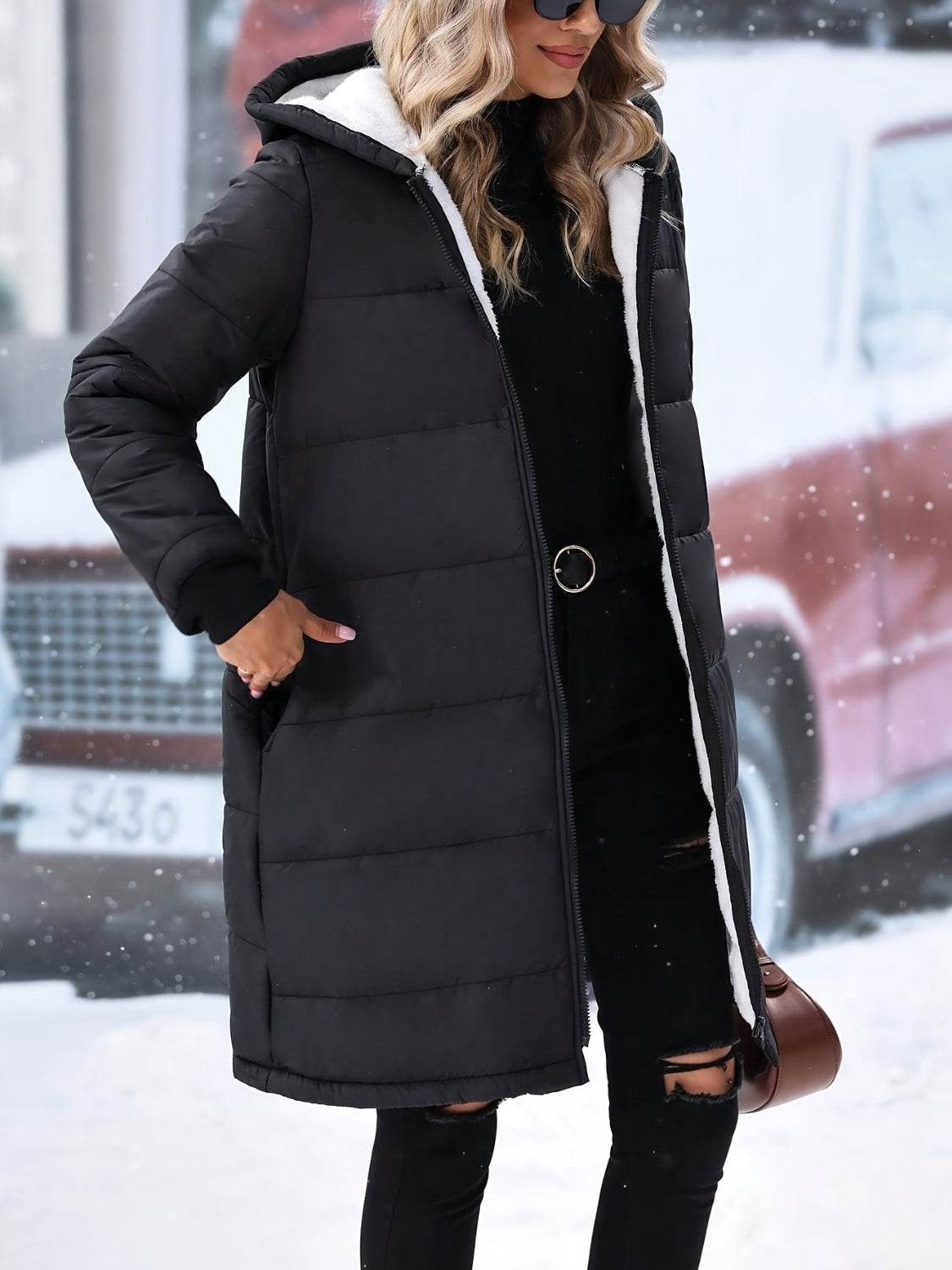 Plus Size Zip Up Hooded Winter Coat for a perfect OOTD – dress to impress outfits from Amexza