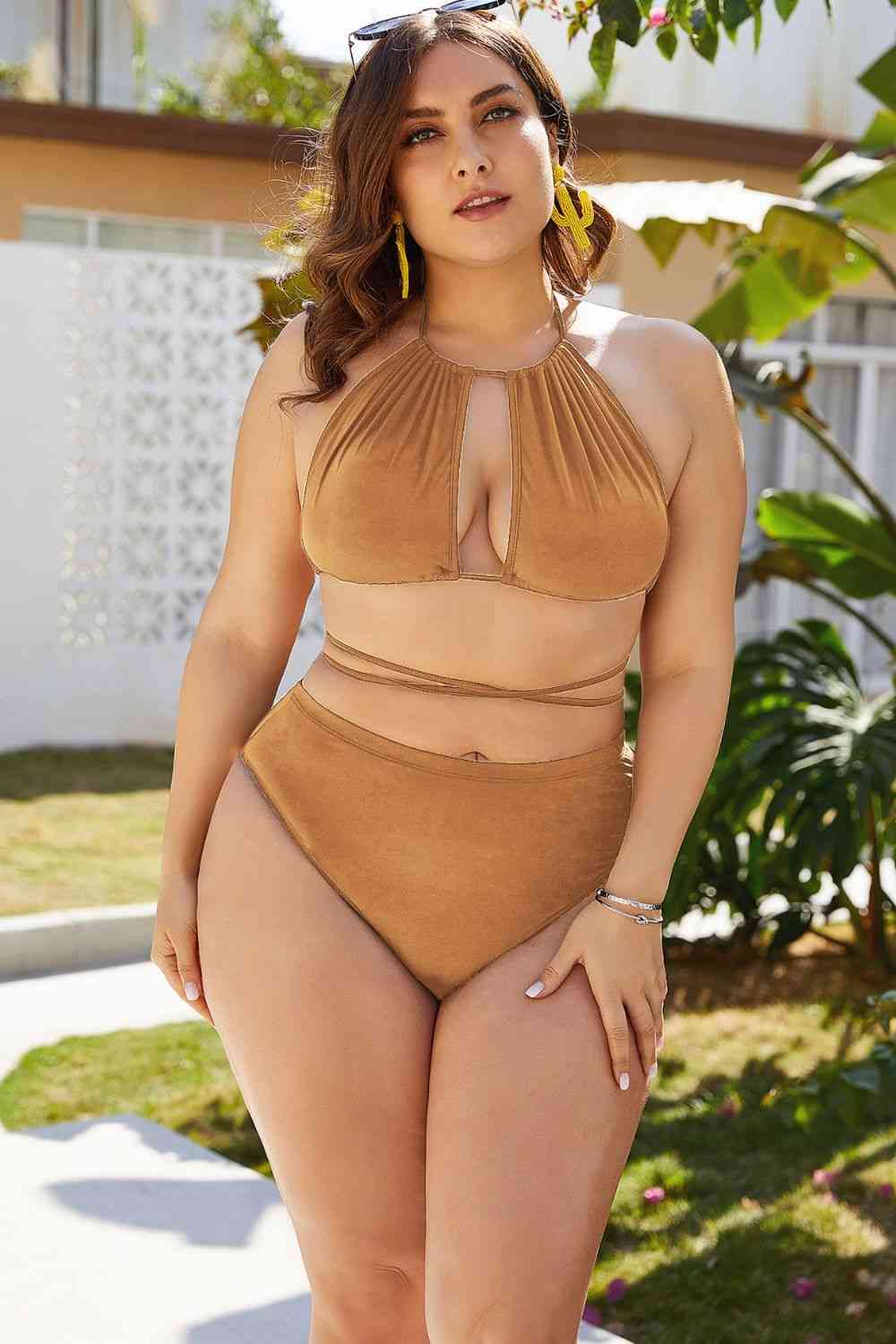 Plus Size Cutout Tied Backless Bikini Set for a perfect OOTD – dress to impress outfits from Amexza