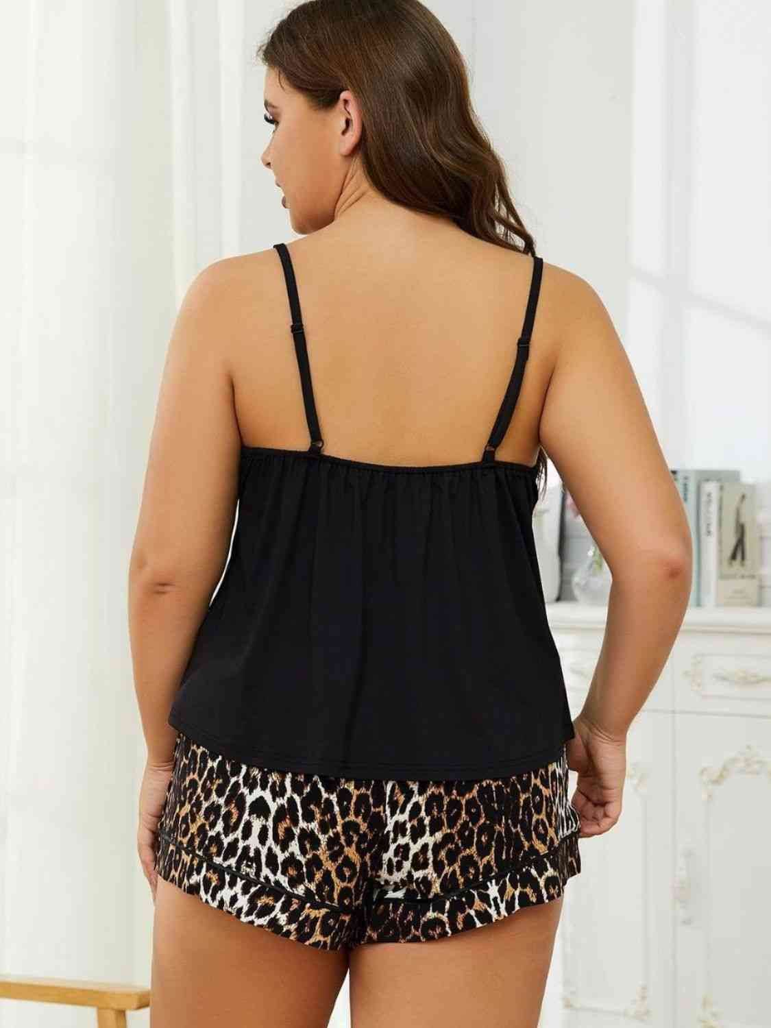 Plus Size Lace Trim Scoop Neck Cami and Printed Shorts Pajama Set for a perfect OOTD – dress to impress outfits from Amexza