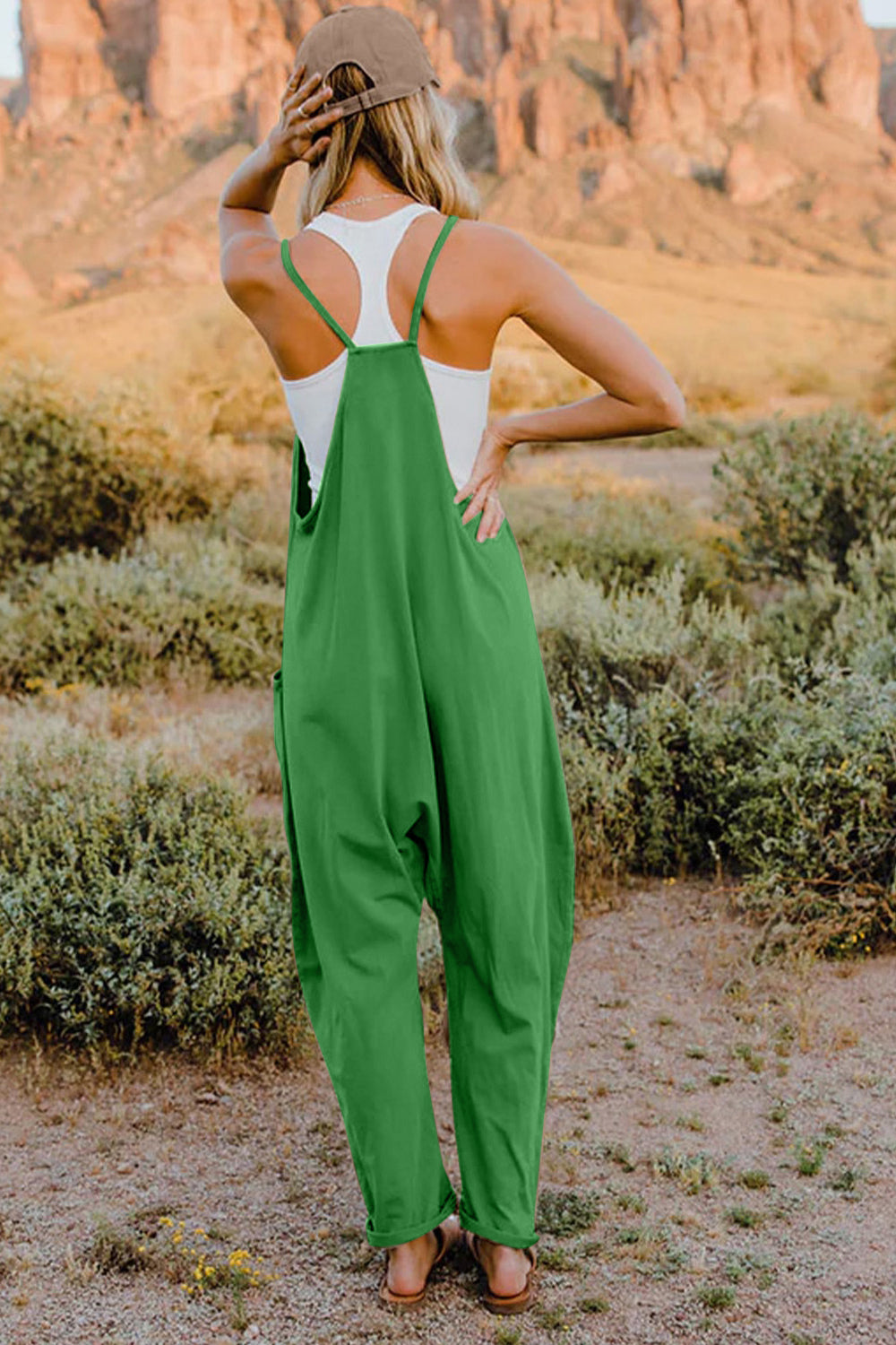 Double Take Full Size V-Neck Sleeveless Jumpsuit with Pockets for a perfect OOTD – dress to impress outfits from Amexza