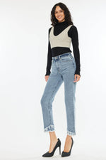 Kancan Raw Hem High Rise Straight Jeans - Amexza