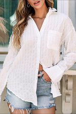 Texture Collared Neck Long Sleeve Shirt - Amexza
