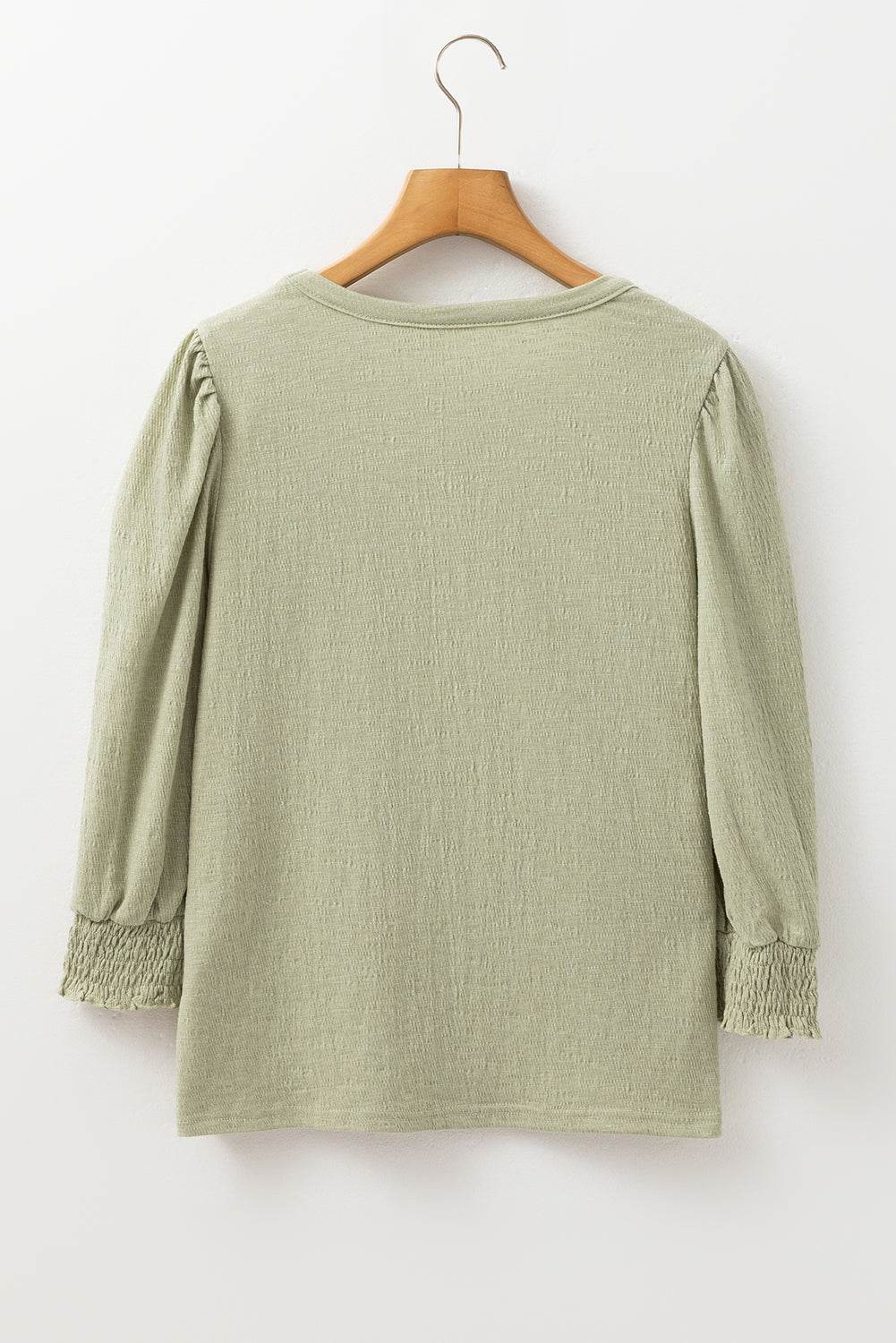 Textured Round Neck Three-Quarter Sleeve Blouse - Amexza
