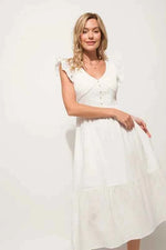 And The Why Ruffle Sleeve Front Smocked Tiered Midi Dress