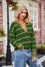 Striped Johnny Collar Sweater for a perfect OOTD – dress to impress outfits from Amexza
