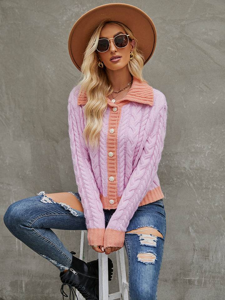 Collared Neck Long Sleeve Cardigan Lilac for a perfect OOTD – dress to impress outfits from Amexza