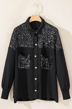 Sequin Button Up Dropped Shoulder Jacket - Amexza