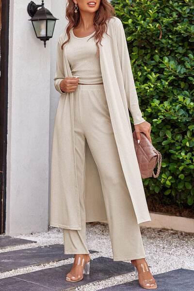 Drawstring Tank, Long Sleeve Cover Up and Pants Set for a perfect OOTD – dress to impress outfits from Amexza