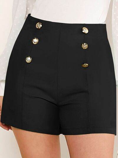 FAM-FAM Decorative Button High Waist Shorts Black for a perfect OOTD – dress to impress outfits from Amexza