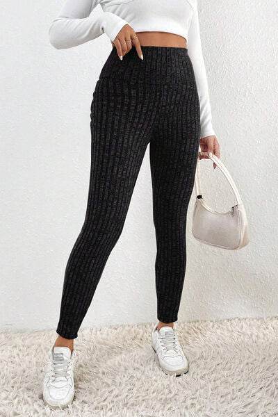 Ribbed High Waist Leggings - Amexza