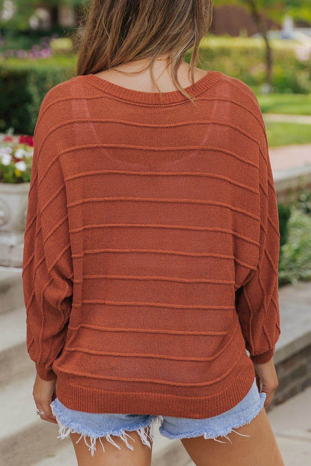 Round Neck Long Sleeve Knit Top - Amexza