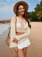 Openwork Boat Neck Long Sleeve Cover-Up for a perfect OOTD – dress to impress outfits from Amexza