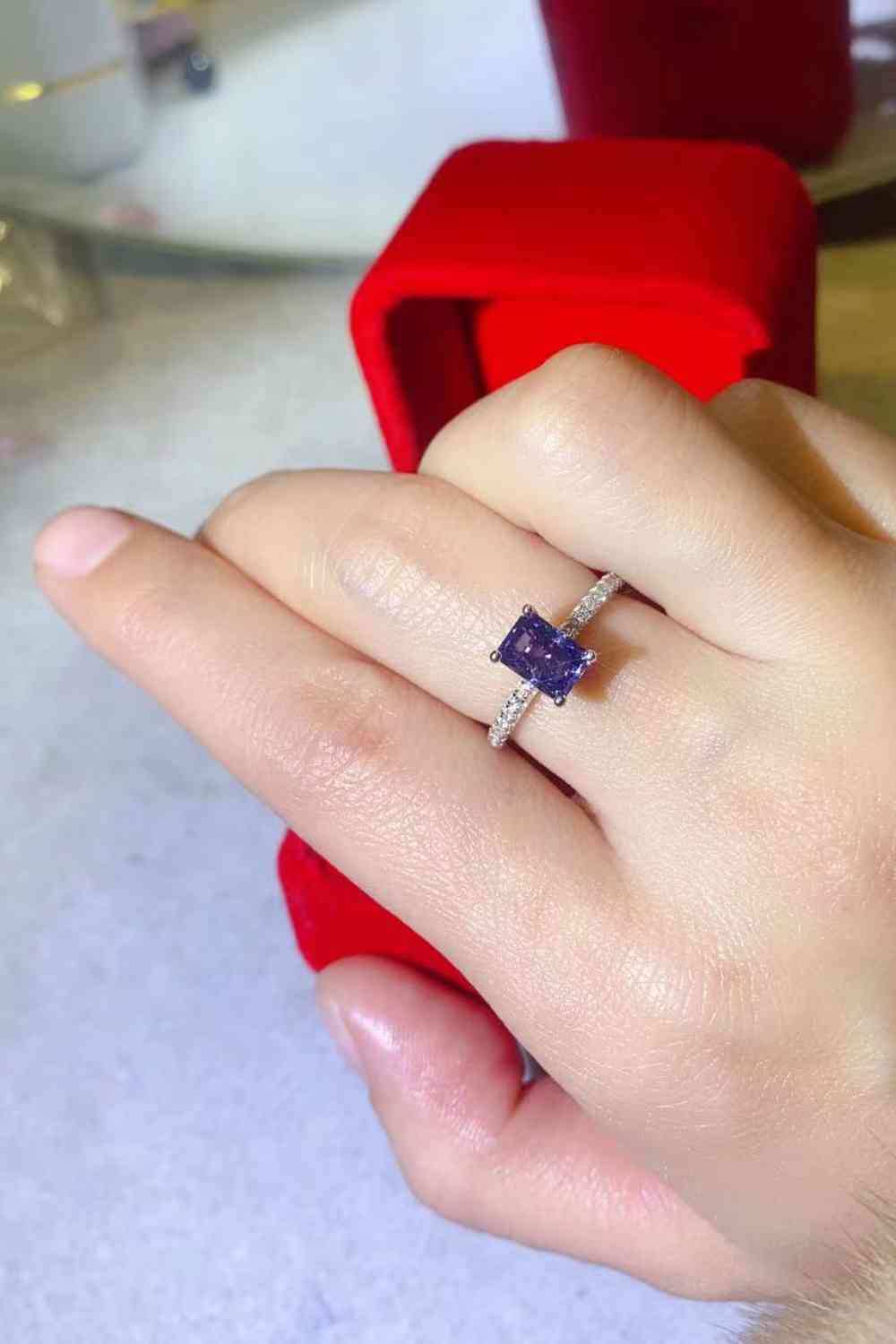 1 Carat Moissanite 925 Sterling Silver Rectangle Ring in Blue for a perfect OOTD – dress to impress outfits from Amexza