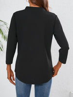Notched Three-Quarter Sleeve Top - Amexza