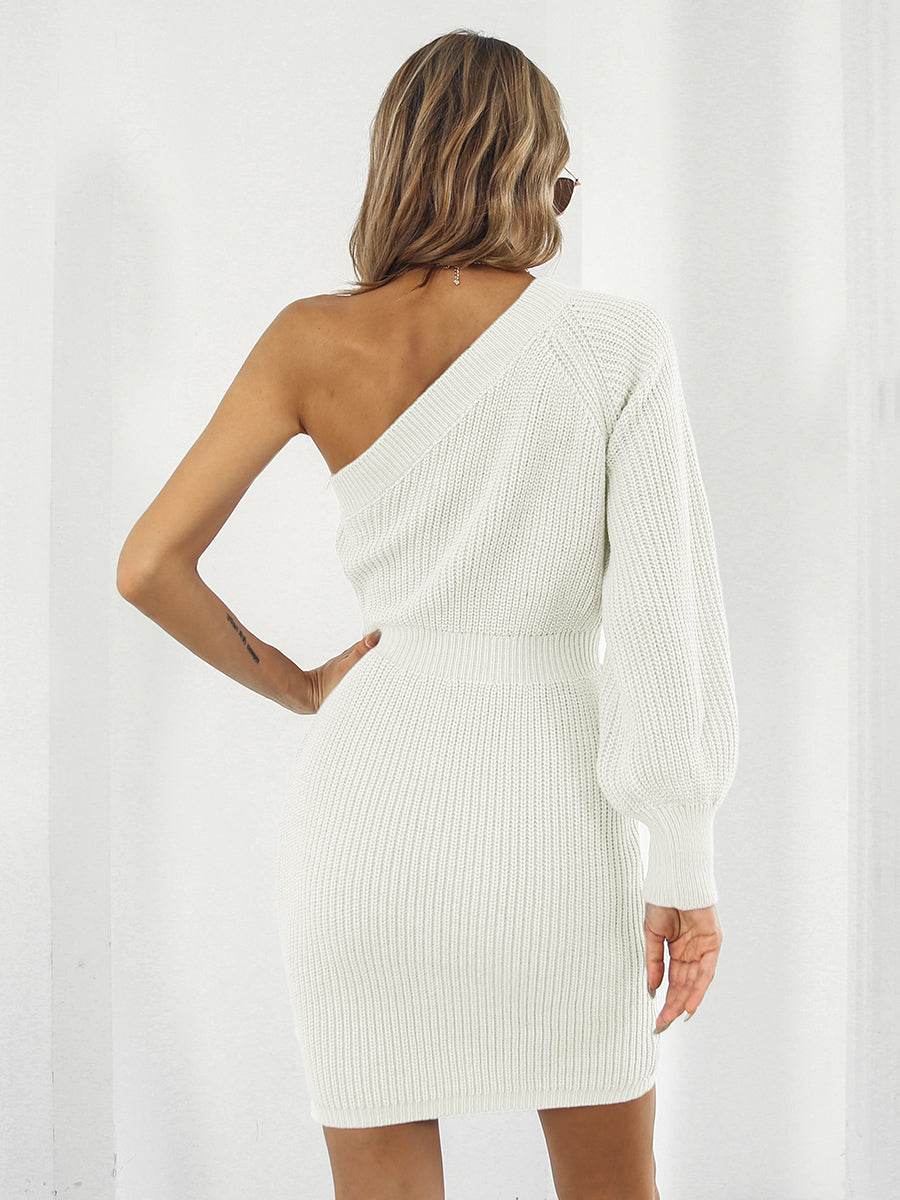 One-Shoulder Mini Sweater Dress - Amexza