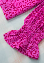 Ruched Leopard Mock Neck Long Sleeve Blouse - Amexza