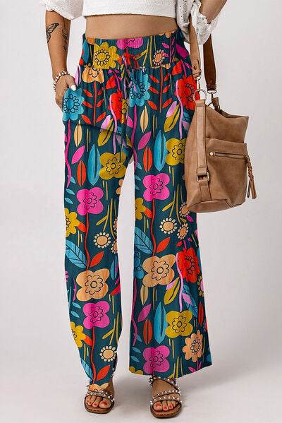 Printed High Waist Wide Leg Pants - Amexza