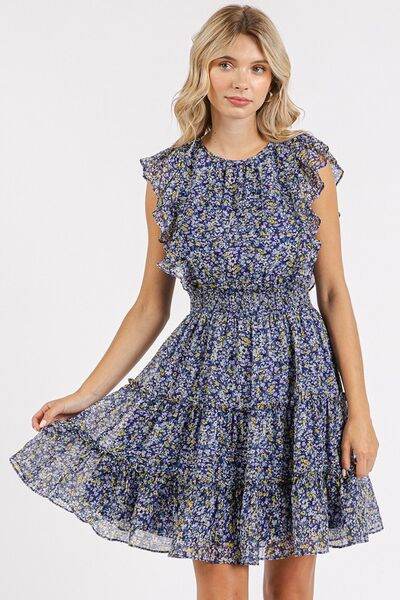 Mittoshop Ditsy Floral Print Ruffle Chiffon Mini Dress Dark Navy for a perfect OOTD – dress to impress outfits from Amexza