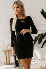 Lace Detail Long Sleeve Mini Dress - Amexza