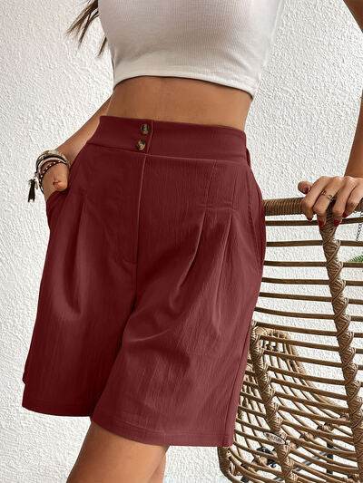 Pocketed Half Elastic Waist Shorts Burgundy for a perfect OOTD – dress to impress outfits from Amexza