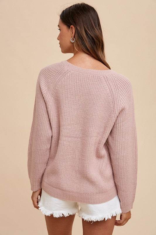 Annie Wear HELLO Embroidered Raglan Sleeve Sweater - Amexza