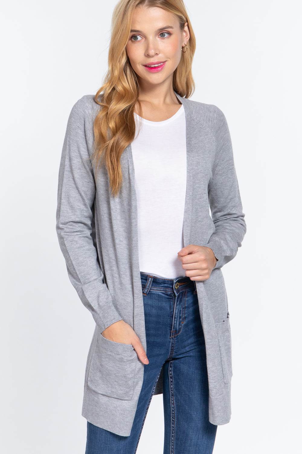 ACTIVE BASIC Open Front Long Sleeve Cardigan Gray for a perfect OOTD – dress to impress outfits from Amexza