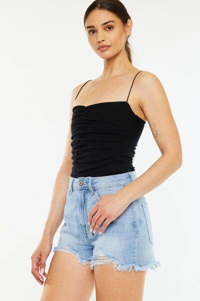 Kancan Raw Hem Distressed High Waist Denim Shorts Light for a perfect OOTD – dress to impress outfits from Amexza