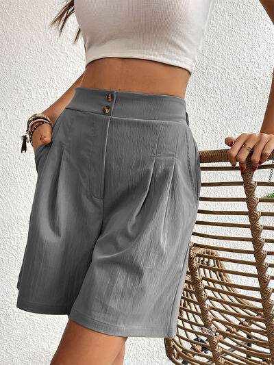 Pocketed Half Elastic Waist Shorts Dark Gray for a perfect OOTD – dress to impress outfits from Amexza