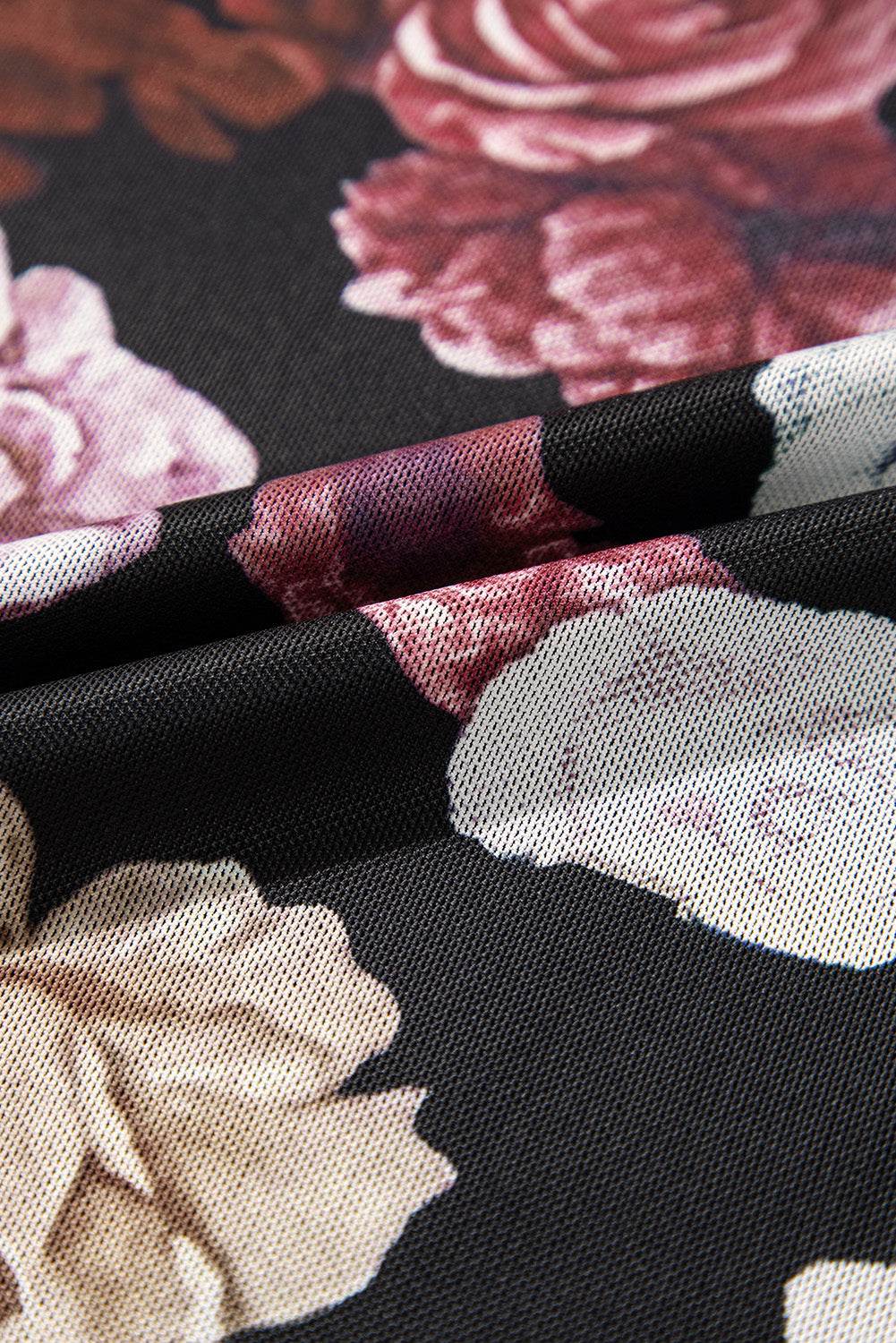 Floral Mock Neck Long Sleeve Mesh Top - Amexza