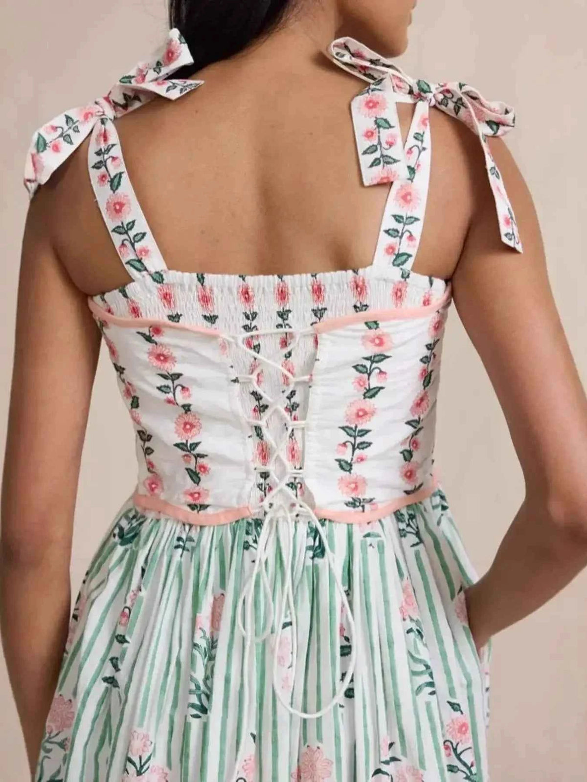Floral Striped Maxi Cami Dress with Tie Straps