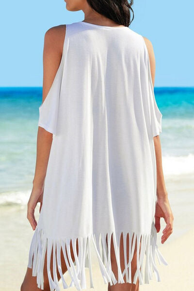 Fringe V-Neck Cold Shoulder Cover Up for a perfect OOTD – dress to impress outfits from Amexza