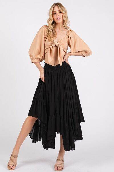 Mittoshop Handkerchief Hem Elastic Waist Pocket Midi Skirt for a perfect OOTD – dress to impress outfits from Amexza