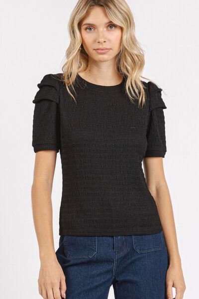 Mittoshop Textured Round Neck Short Sleeve Blouse Black for a perfect OOTD – dress to impress outfits from Amexza