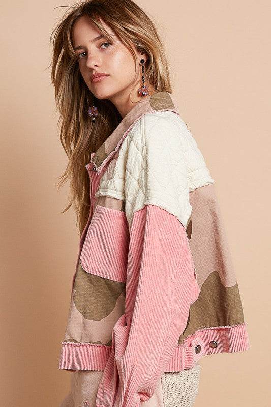 POL Corduroy Jacquard Patchwork Button Up Jacket for a perfect OOTD – dress to impress outfits from Amexza