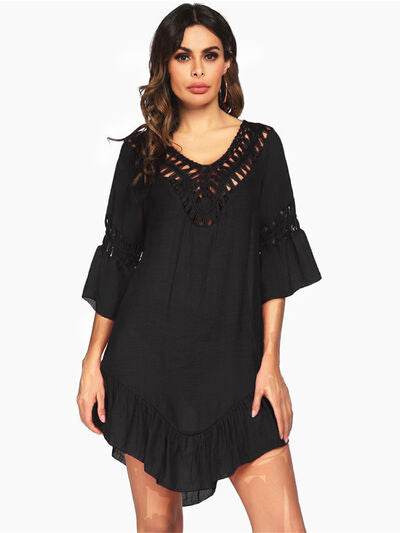 Backless Cutout Three-Quarter Sleeve Cover Up for a perfect OOTD – dress to impress outfits from Amexza