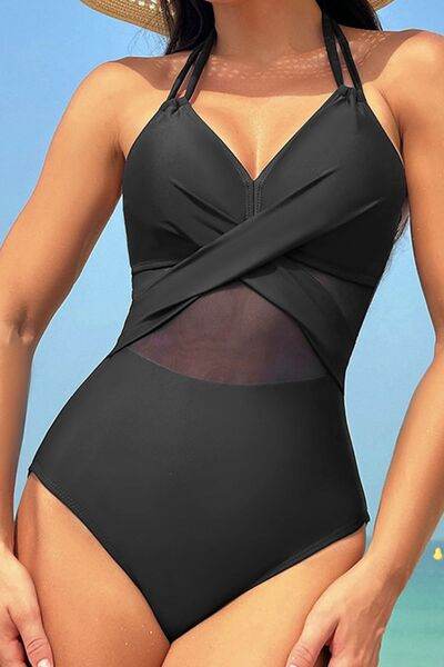 Crisscross Halter Neck One-Piece Swimwear for a perfect OOTD – dress to impress outfits from Amexza