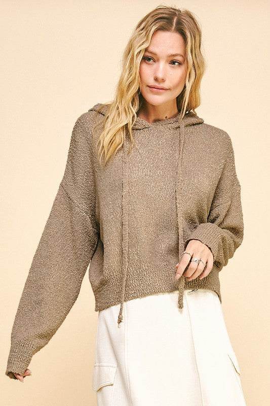 Davi & Dani Drop Shoulder Long Sleeve Hooded Sweater - Amexza