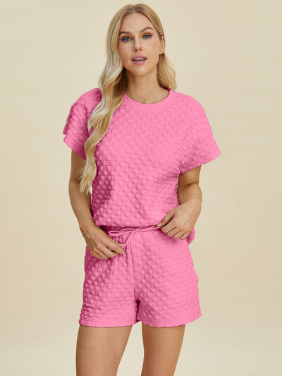 Double Take Full Size Texture T-Shirt and Shorts Set for a perfect OOTD – dress to impress outfits from Amexza