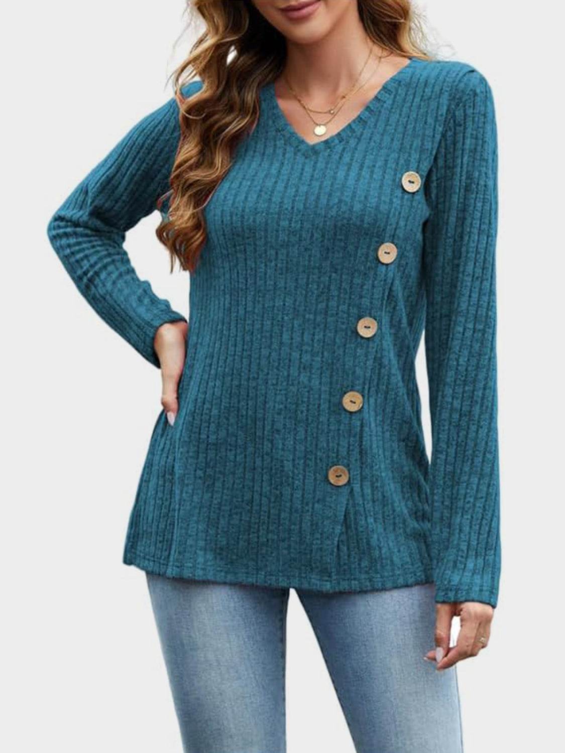 V-Neck Long Sleeve T-Shirt for a perfect OOTD – dress to impress outfits from Amexza