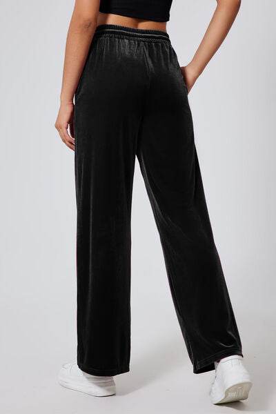 Drawstring Elastic Waist Straight Leg Pants - Amexza