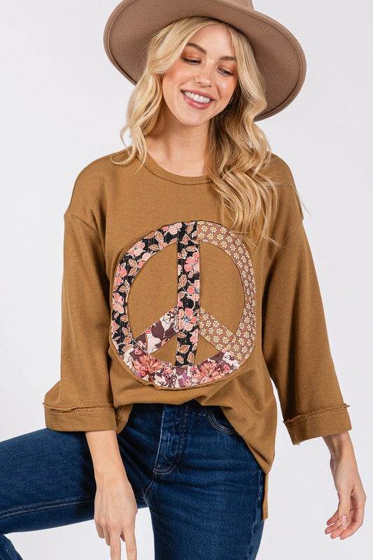 SAGE + FIG Floral Peace Patch Round Neck Top for a perfect OOTD – dress to impress outfits from Amexza