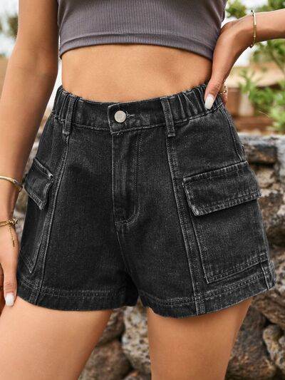 High Waist Denim Shorts with Pockets Dark Gray for a perfect OOTD – dress to impress outfits from Amexza