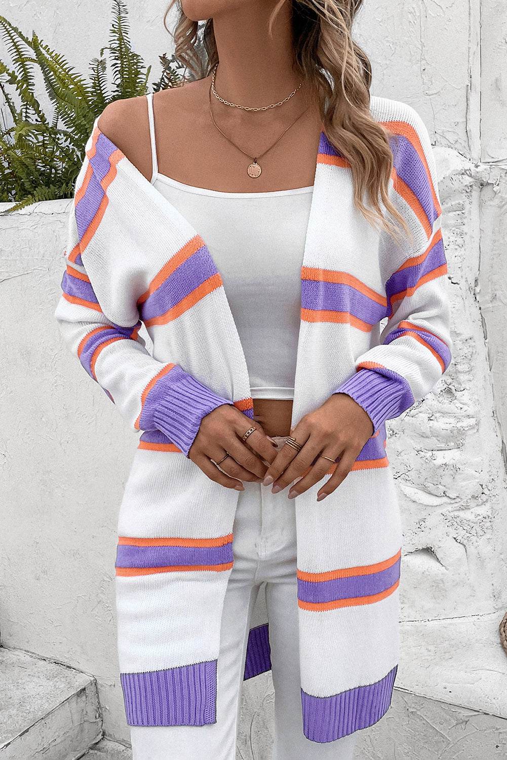 Striped Dropped Shoulder Cardigan Multicolor for a perfect OOTD – dress to impress outfits from Amexza