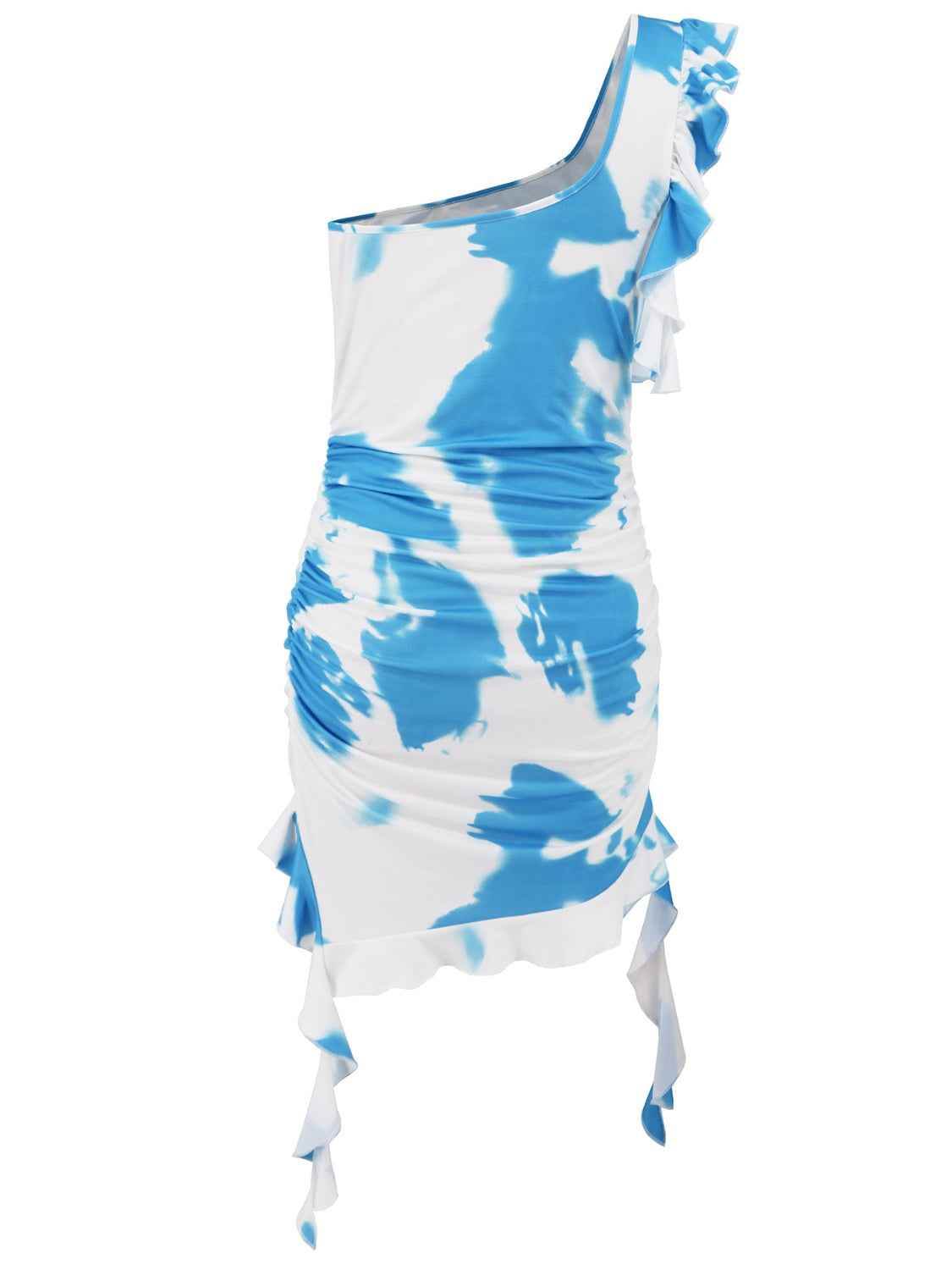 Ruffled Tie-Dye Single Shoulder Mini Dress for a perfect OOTD – dress to impress outfits from Amexza